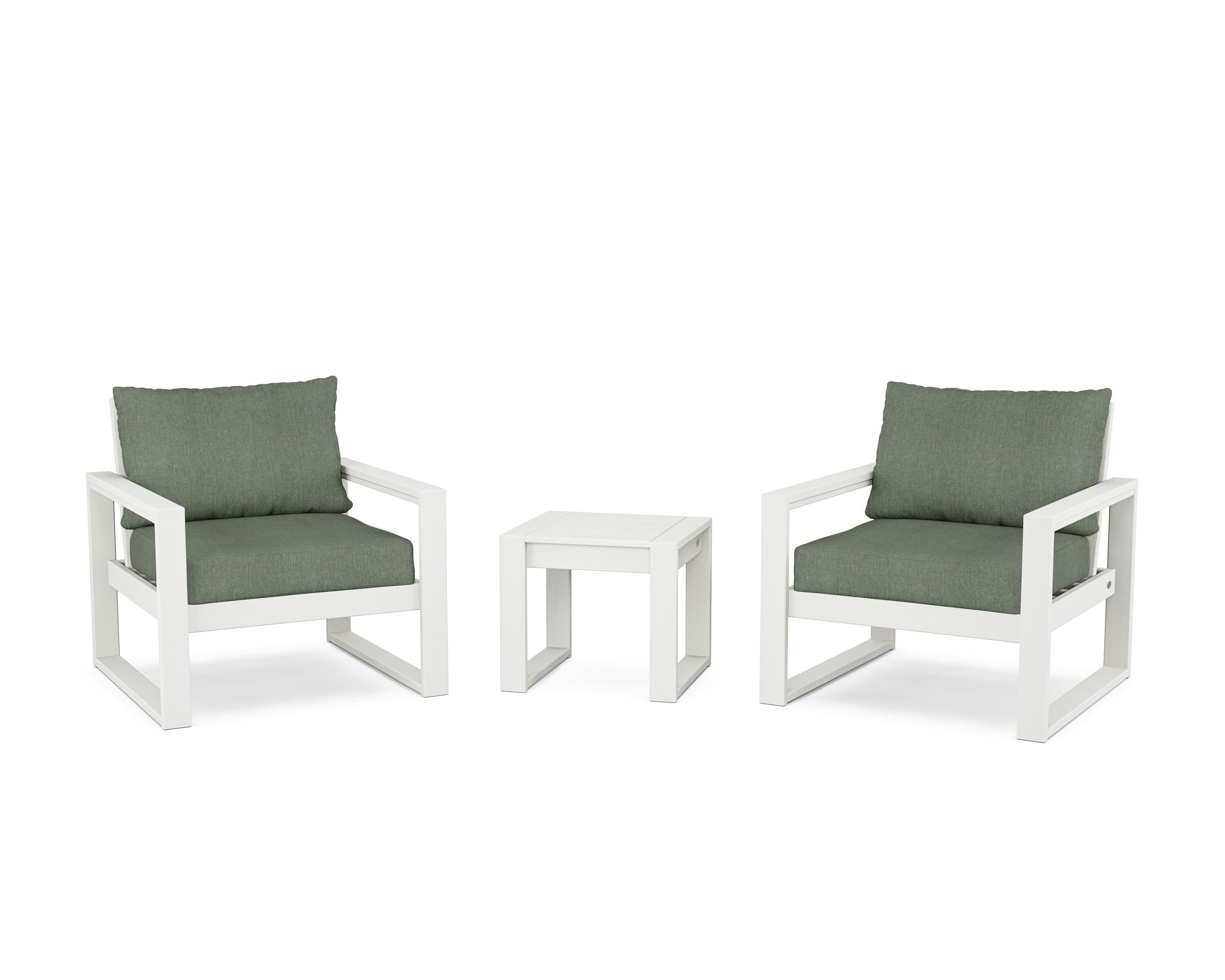 POLYWOOD® EDGE Sectional 3-Piece Deep Seating Set in Vintage White / Cast Sage