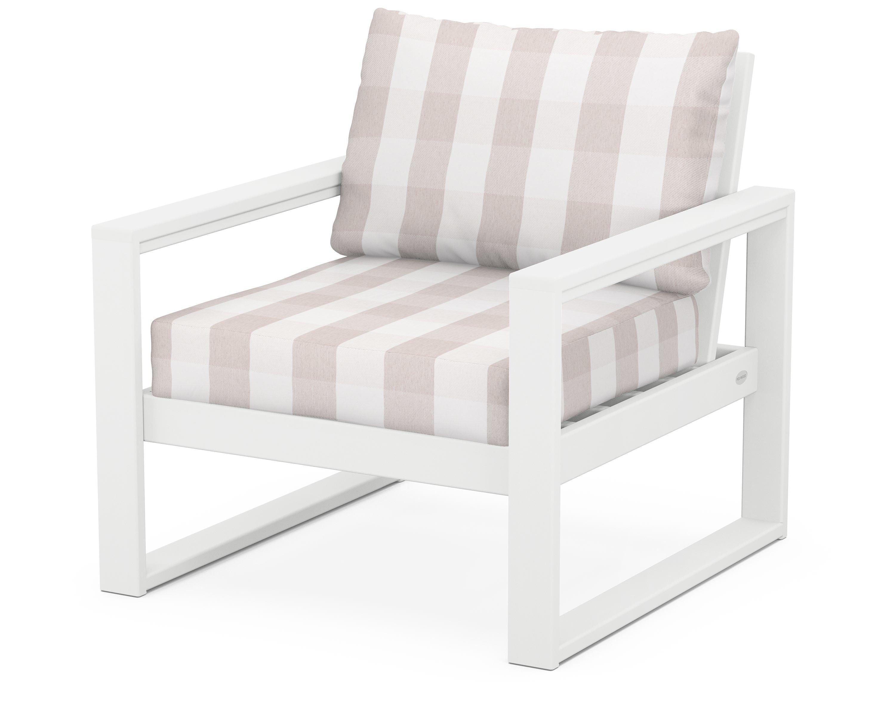 POLYWOOD® EDGE Club Chair in White / Buffalo Plaid Dune Burlap