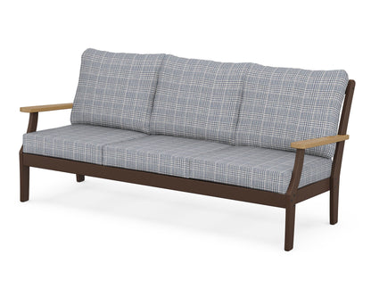 POLYWOOD® Braxton Deep Seating Sofa in Mahogany / Natural / Houndstooth Sky Blue