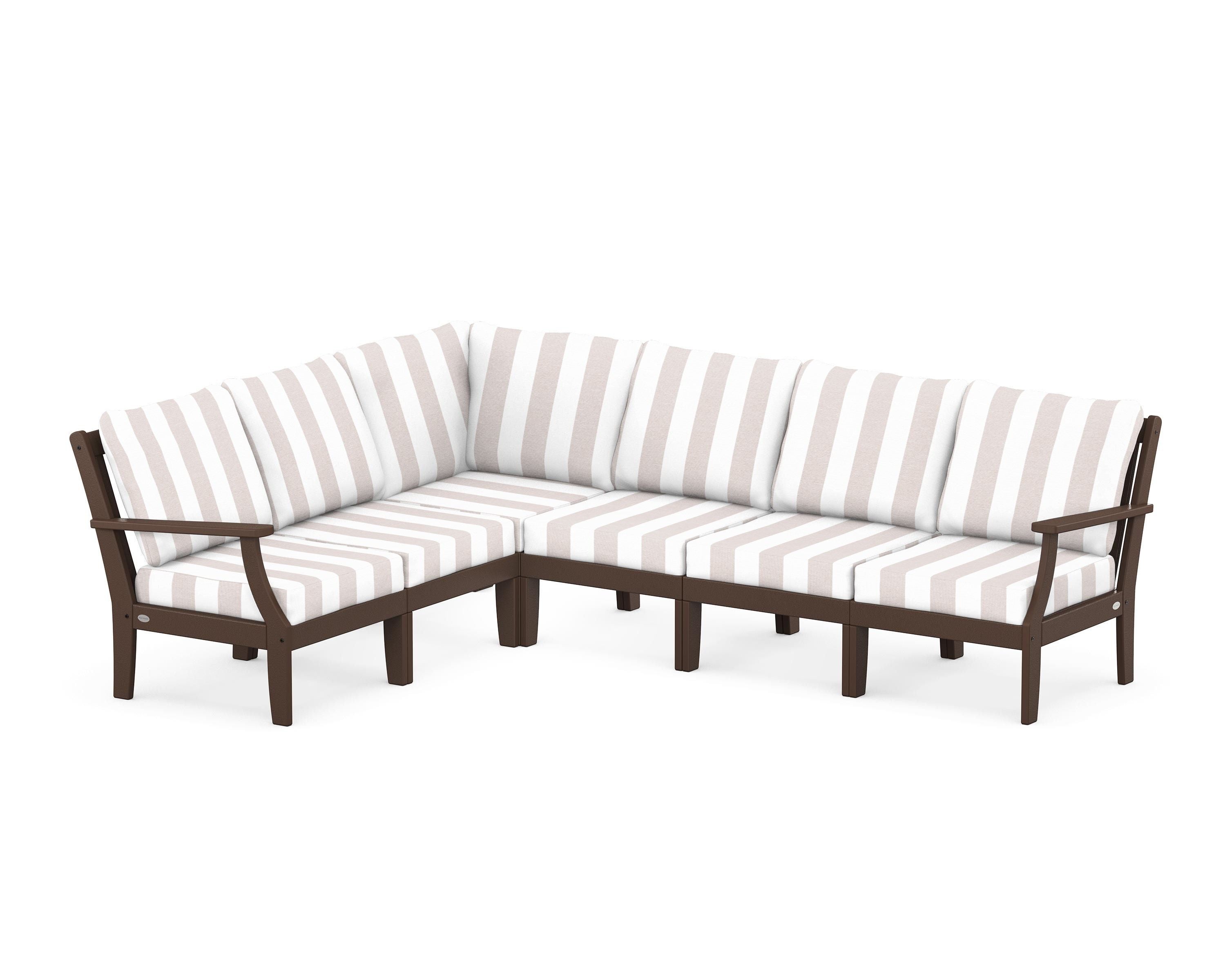POLYWOOD® Braxton Modular 6-Piece Deep Seating Set in Mahogany / Cabana Stripe Dune Burlap