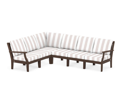 POLYWOOD® Braxton Modular 6-Piece Deep Seating Set in Mahogany / Cabana Stripe Dune Burlap