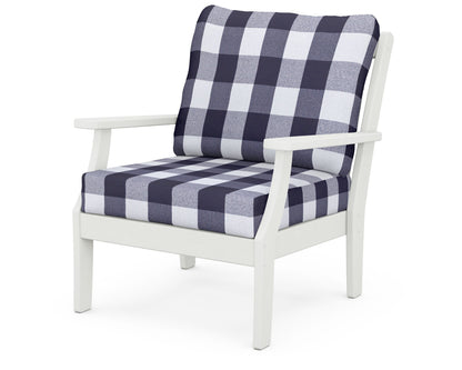 POLYWOOD® Braxton Deep Seating Chair in Vintage White / Buffalo Plaid Navy