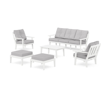 POLYWOOD® Oxford 6-Piece Lounge Sofa Set in White / Granite