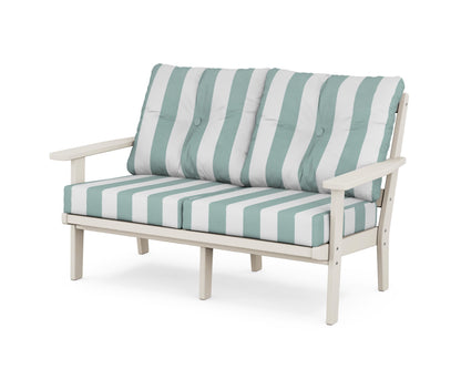 POLYWOOD® Prairie Deep Seating Loveseat in Sand / Cabana Stripe Glacier Spa