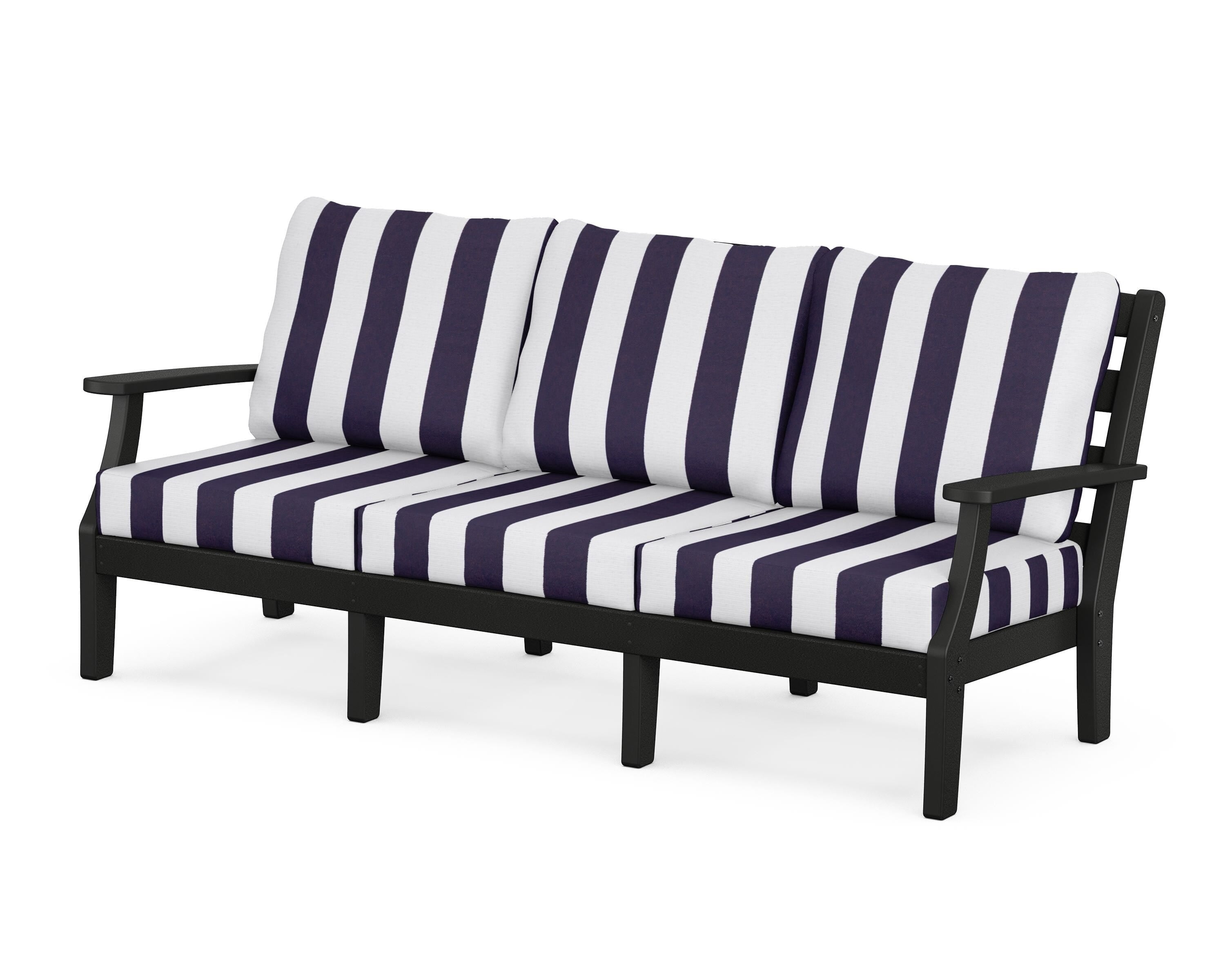 POLYWOOD® Chesapeake Deep Seating Sofa in Black / Cabana Stripe Navy