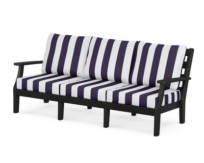 POLYWOOD® Chesapeake Deep Seating Sofa in Black / Cabana Stripe Navy