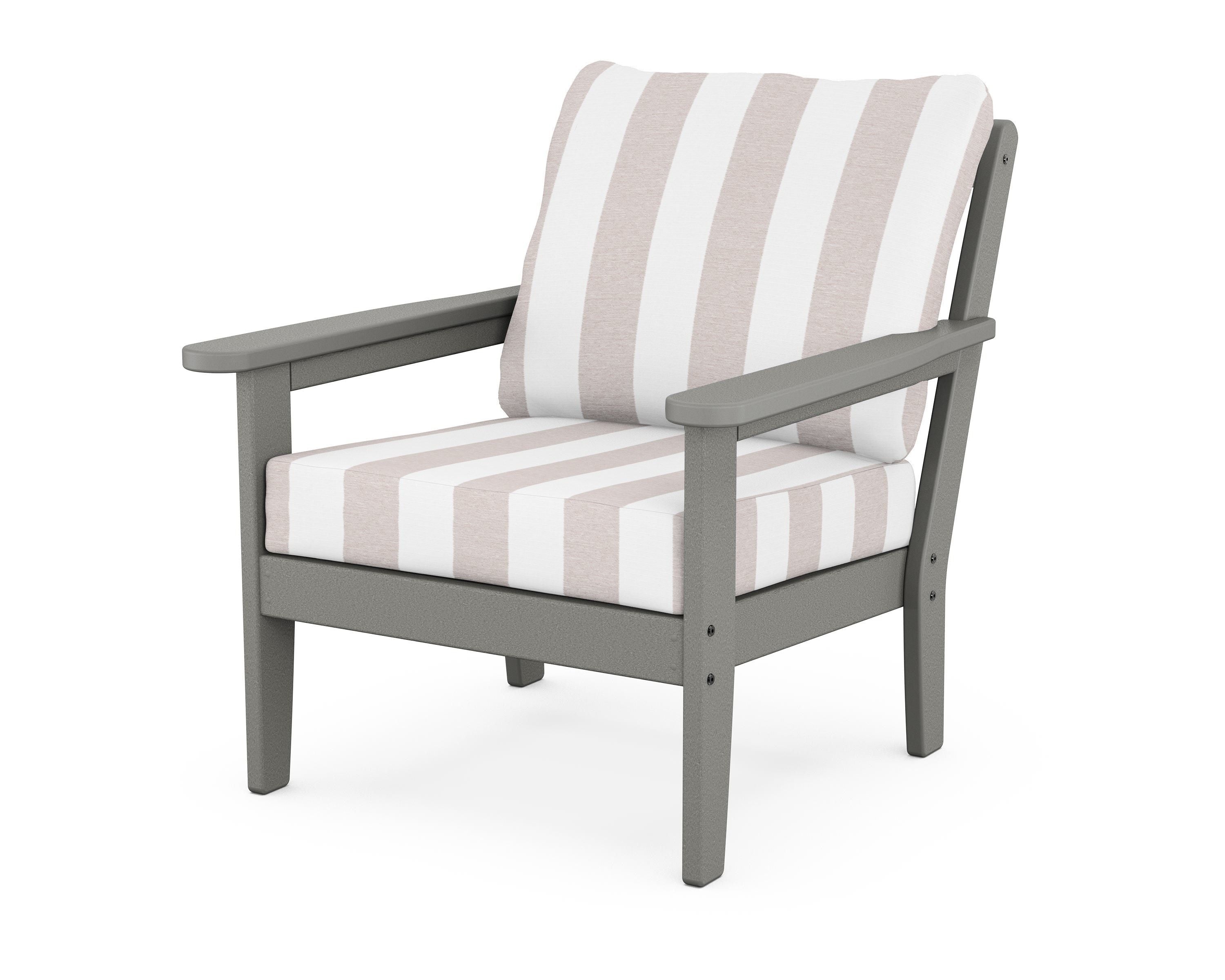 Country Living Cottage Deep Seating Chair in Slate Grey / Cabana Stripe Dune Burlap
