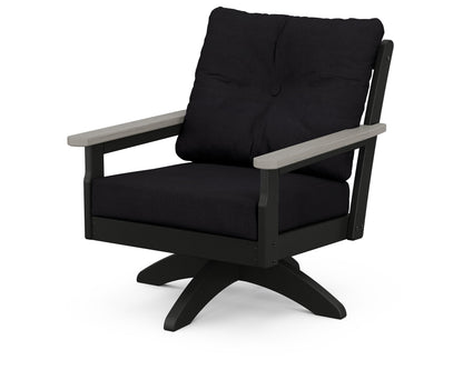POLYWOOD® Vineyard Deep Seating Swivel Chair in Black / Driftwood / Midnight Linen