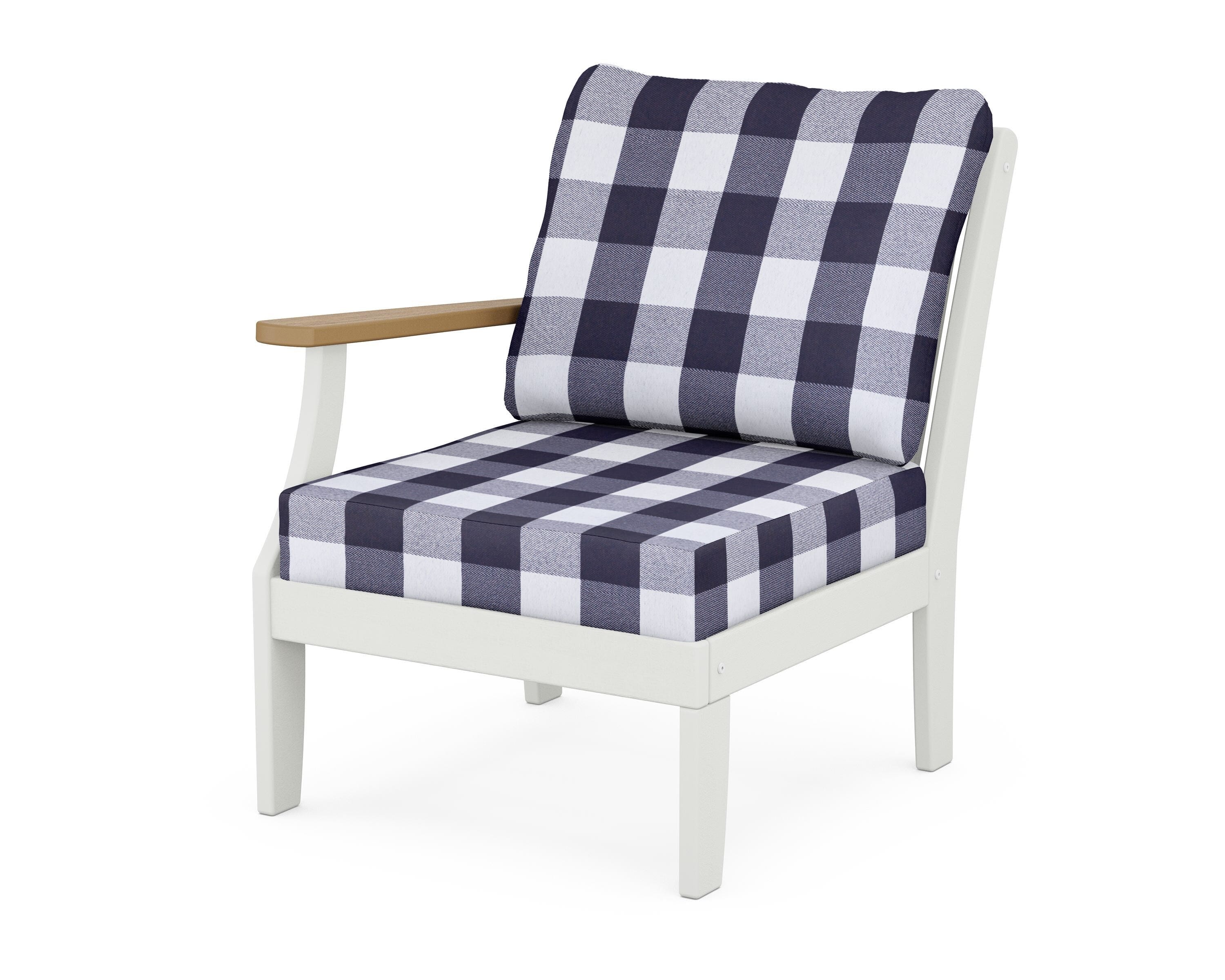 POLYWOOD® Braxton Modular Left Arm Chair in White / Natural / Buffalo Plaid Navy