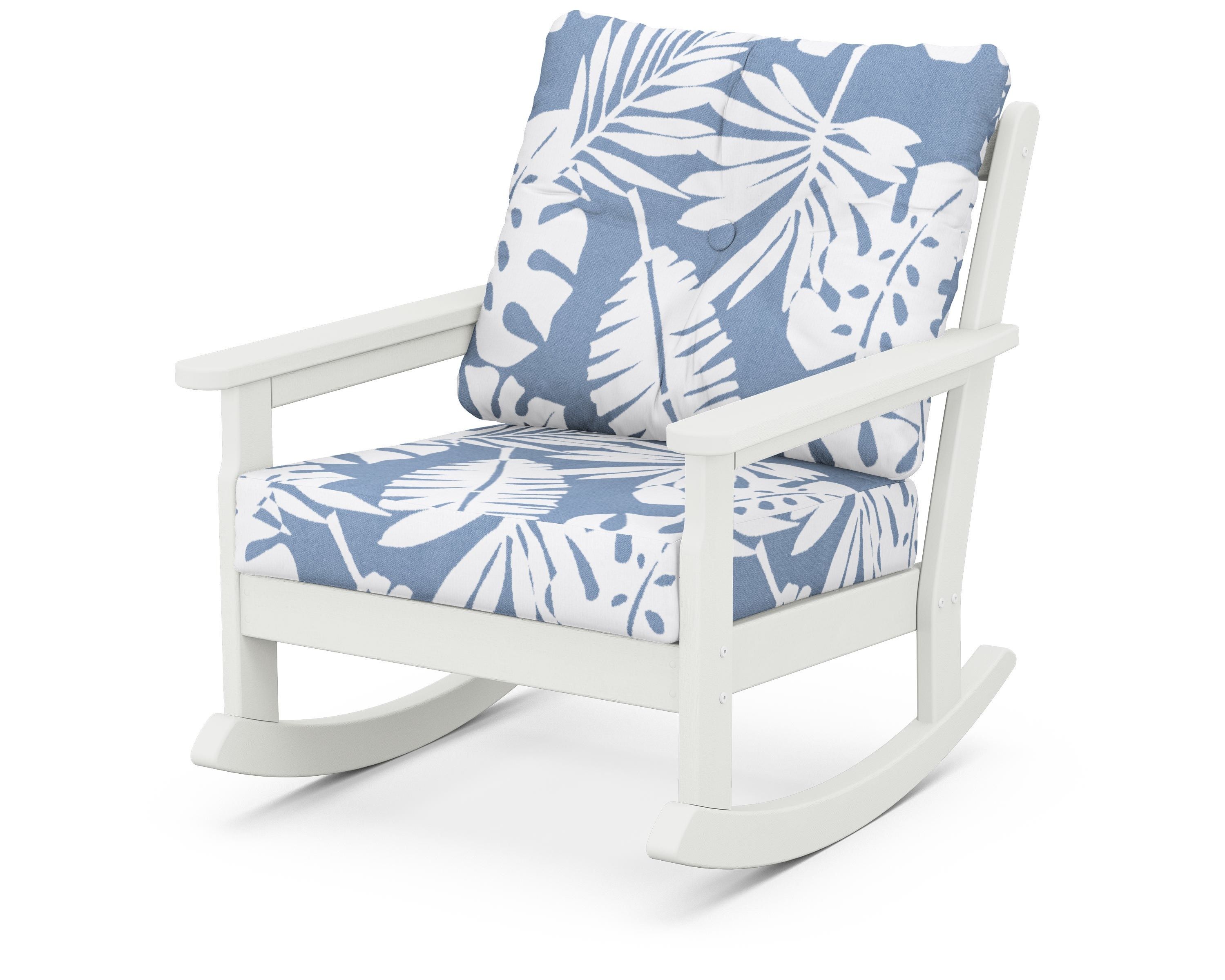 POLYWOOD® Vineyard Deep Seating Rocking Chair in Vintage White / Leaf Sky Blue