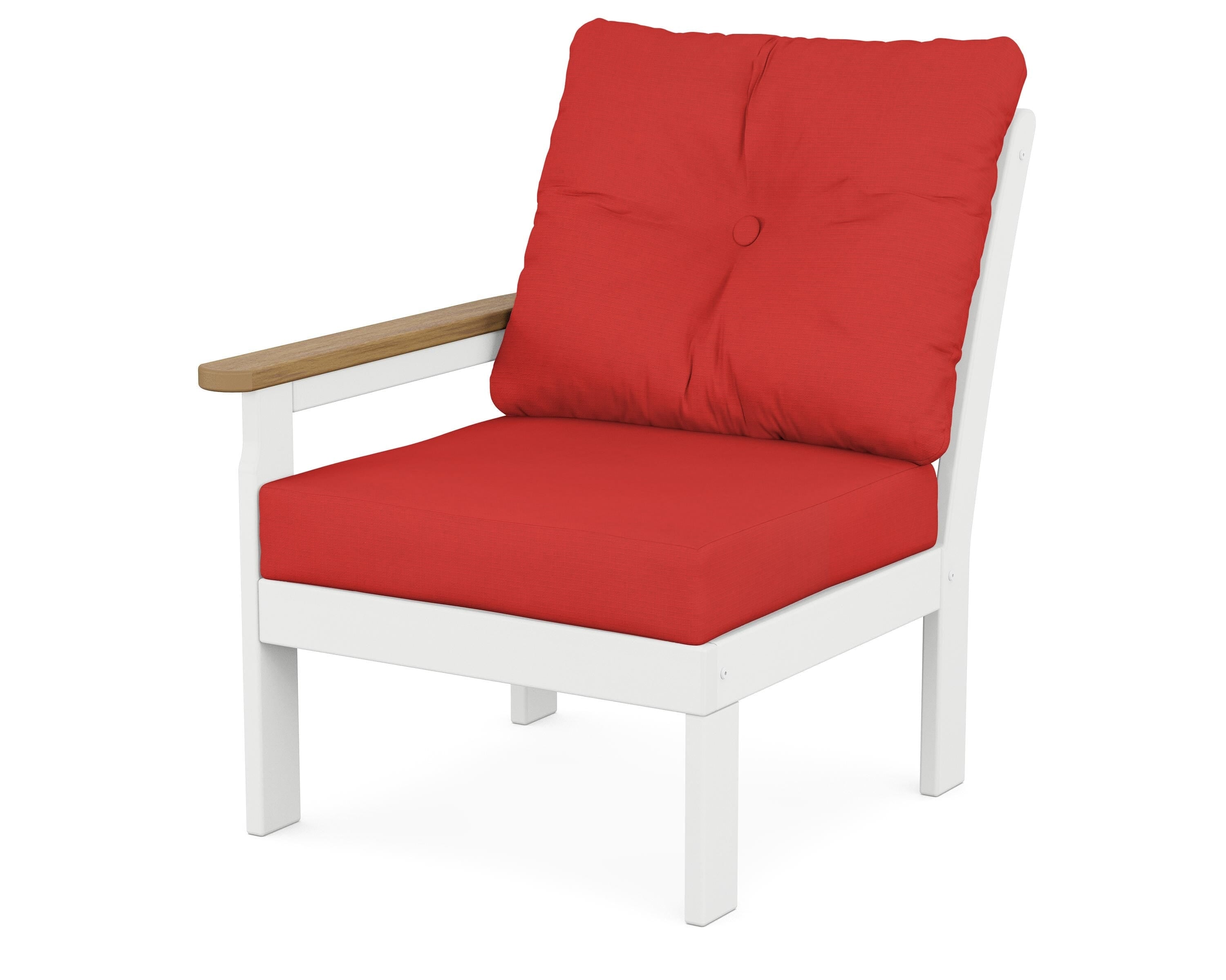 POLYWOOD® Vineyard Modular Left Arm Chair in White / Natural / Crimson Linen
