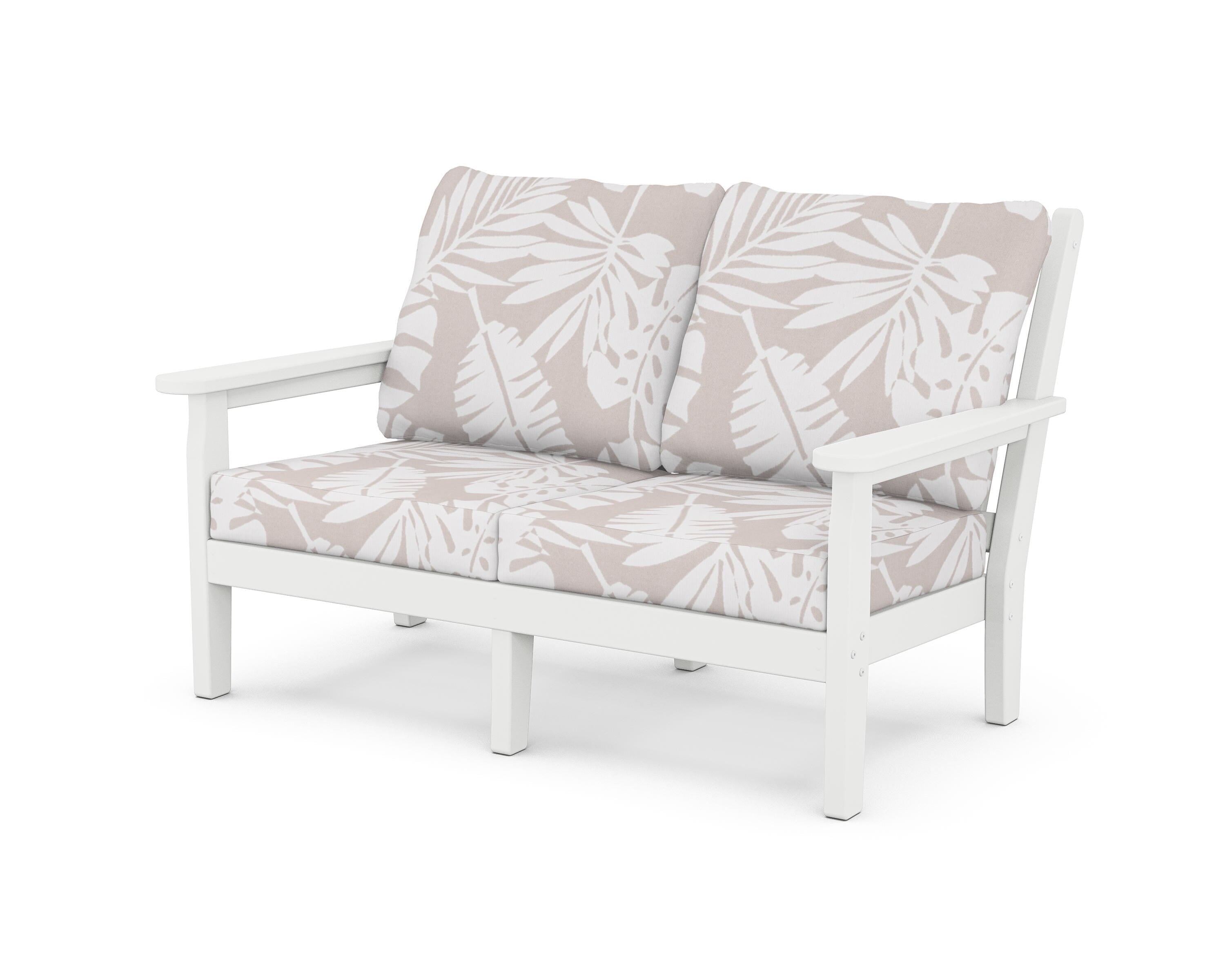 POLYWOOD® Chippendale Deep Seating Loveseat in White / Leaf Dune Burlap