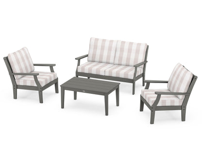 POLYWOOD® Braxton 4-Piece Deep Seating Chair Set in Slate Grey / Buffalo Plaid Dune Burlap