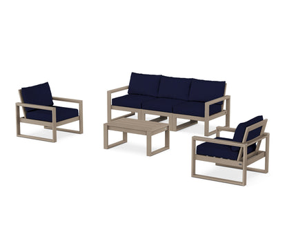 POLYWOOD® EDGE Sectional 4-Piece Deep Seating Set with Sofa in Vintage Sahara / Navy