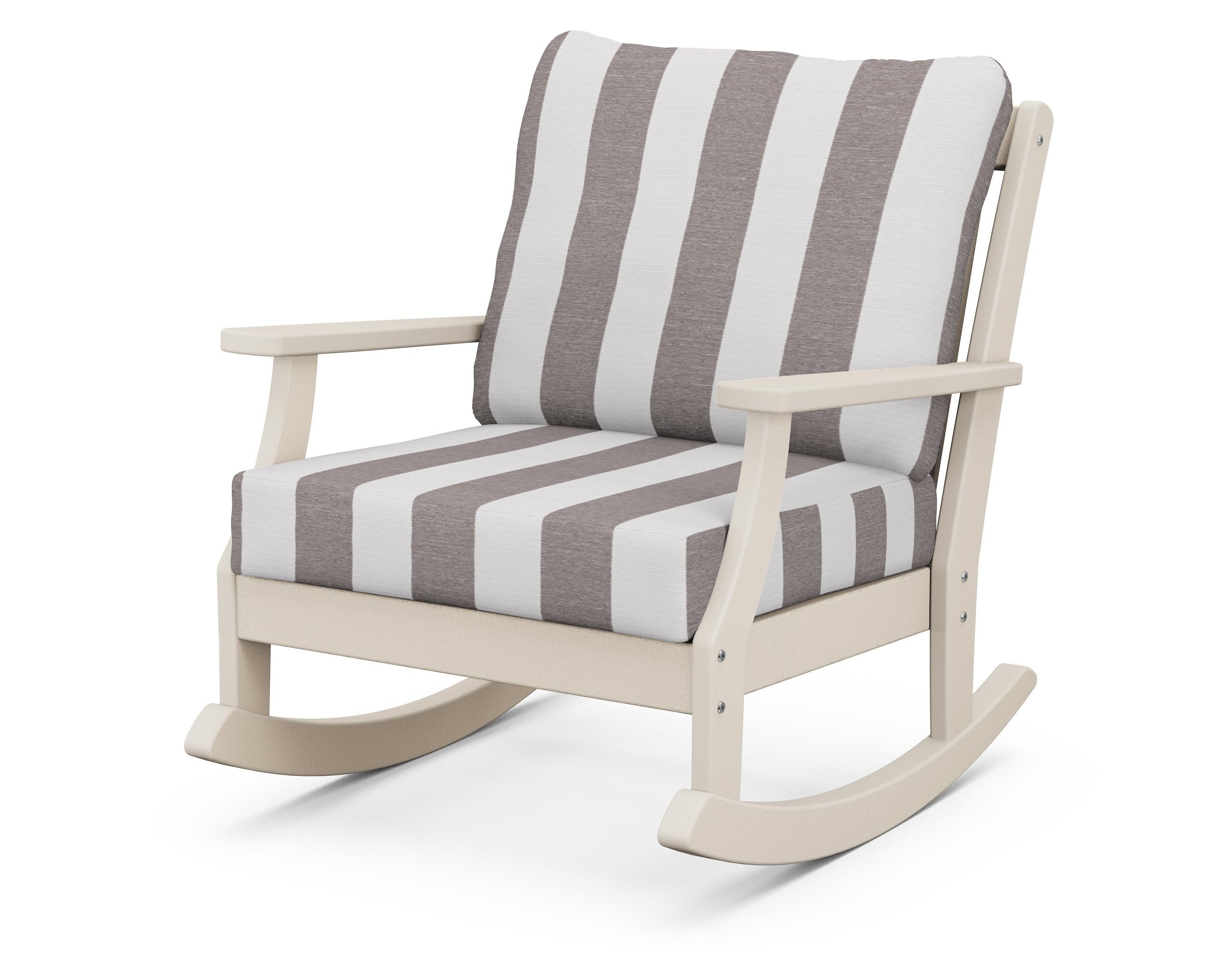 POLYWOOD® Braxton Deep Seating Rocking Chair in Sand / Cabana Stripe Grey Mist