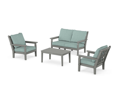 POLYWOOD® Chippendale 4-Piece Deep Seating Set with Loveseat in Slate Grey / Glacier Spa
