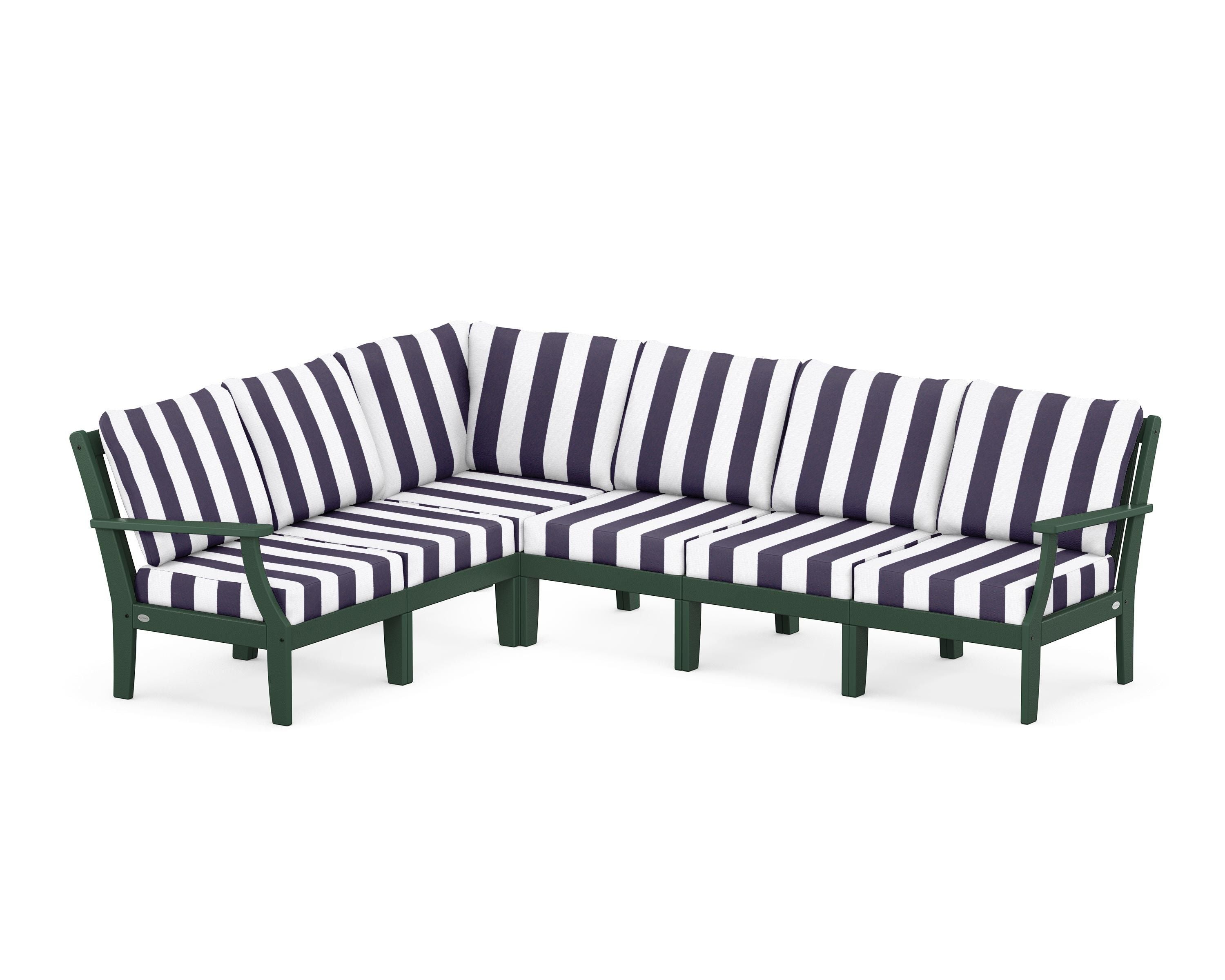 POLYWOOD® Braxton Modular 6-Piece Deep Seating Set in Green / Cabana Stripe Navy