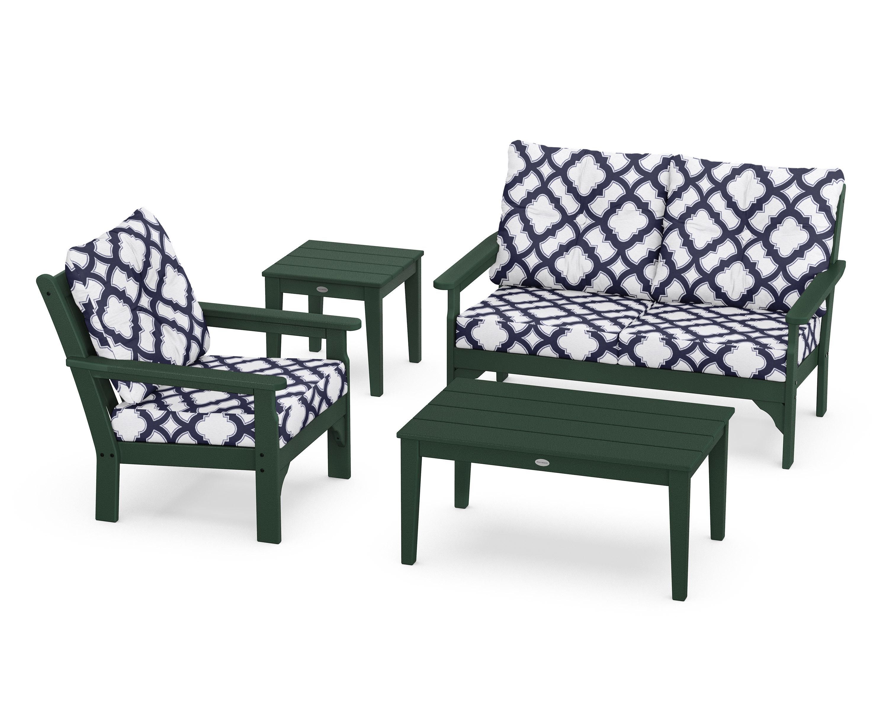 POLYWOOD® Vineyard 4-Piece Deep Seating Set in Green / Trellis Navy