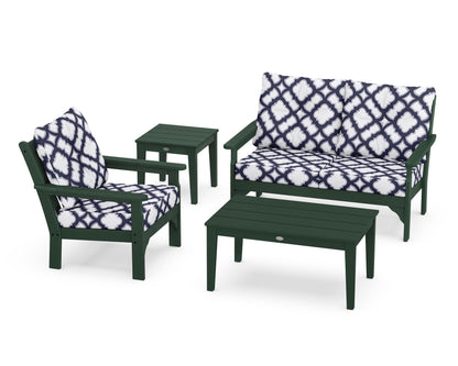 POLYWOOD® Vineyard 4-Piece Deep Seating Set in Green / Trellis Navy