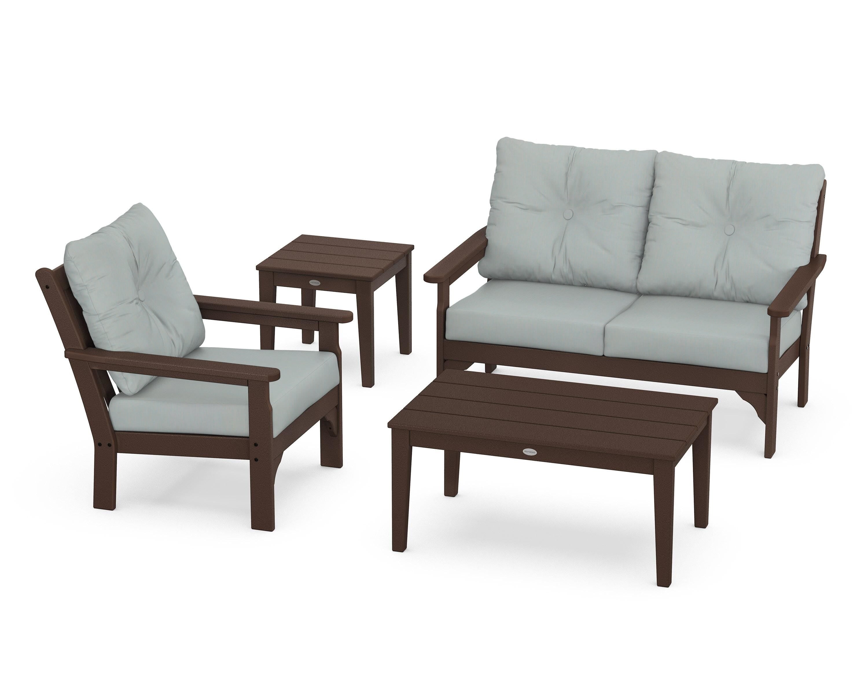 POLYWOOD® Vineyard 4-Piece Deep Seating Set in Mahogany / Spa