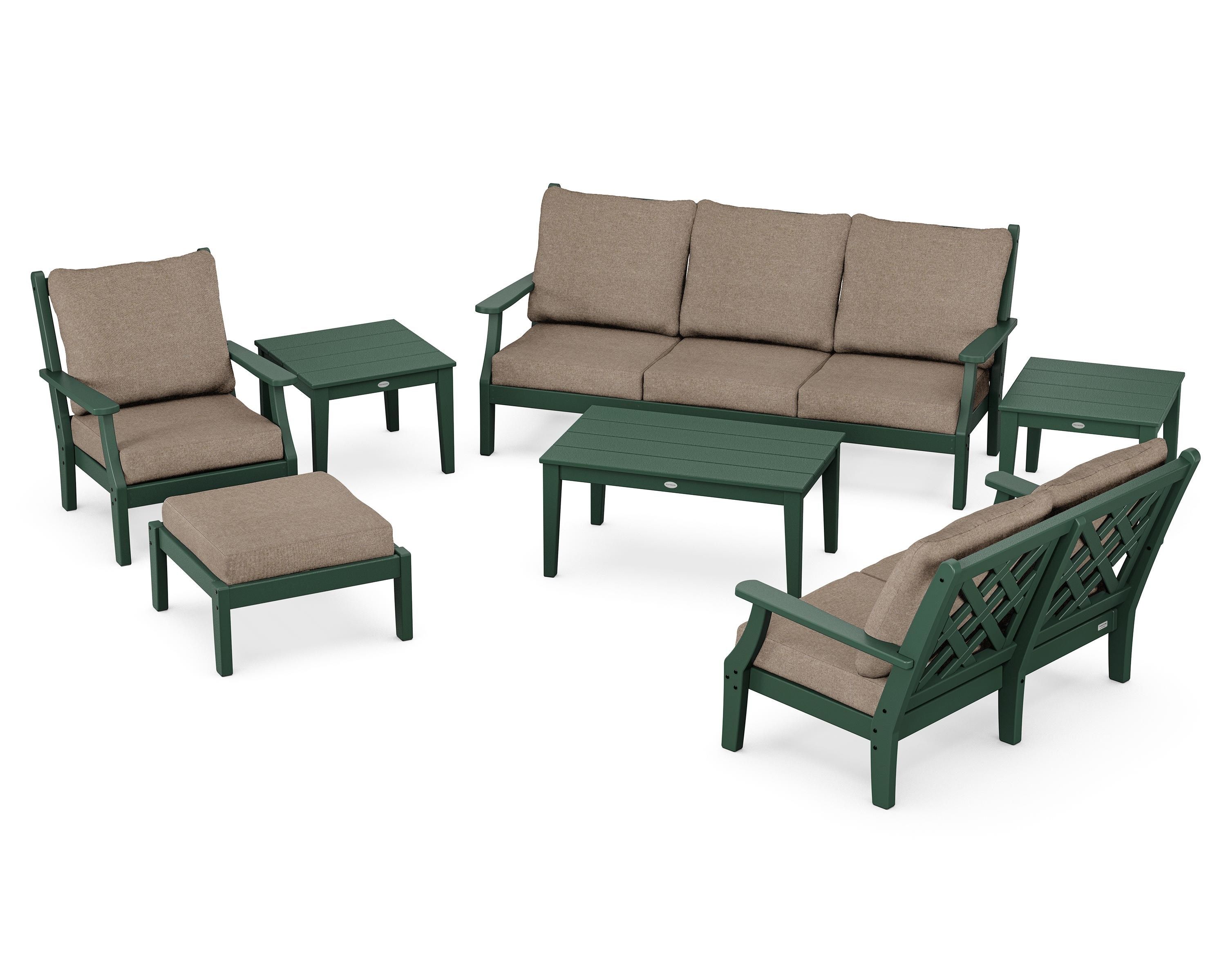 Country Living Wovendale 7-Piece Deep Seating Set in Green / Spiced Burlap