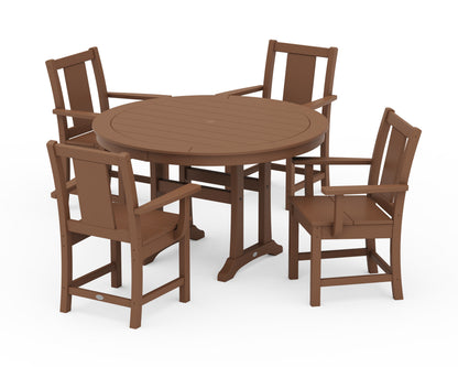POLYWOOD® Prairie 5-Piece Round Dining Set with Trestle Legs in Teak