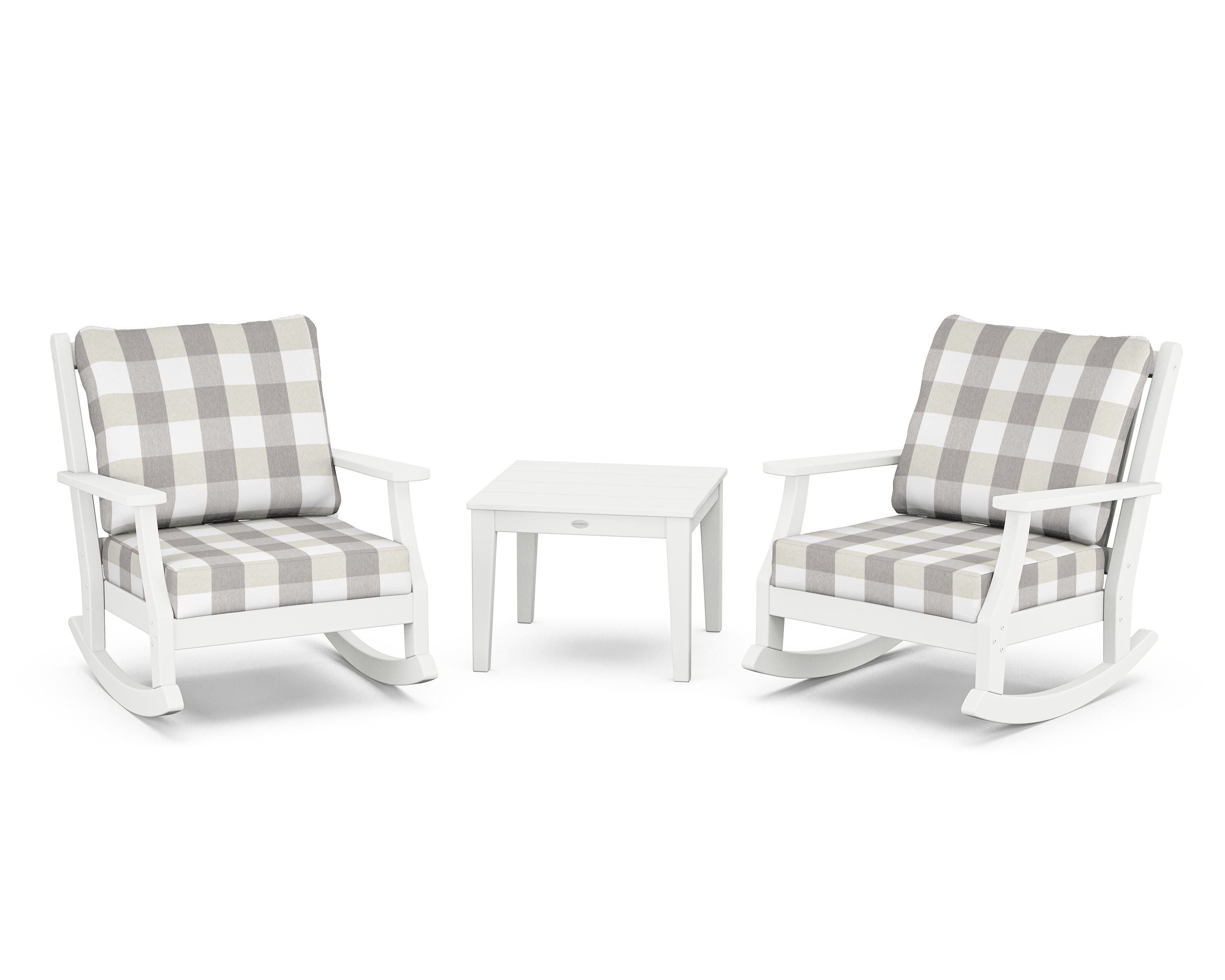Country Living Wovendale 3-Piece Deep Seating Rocker Set in White / Buffalo Plaid Grey Mist
