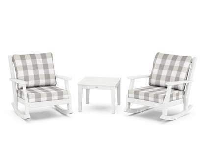 Country Living Wovendale 3-Piece Deep Seating Rocker Set in White / Buffalo Plaid Grey Mist