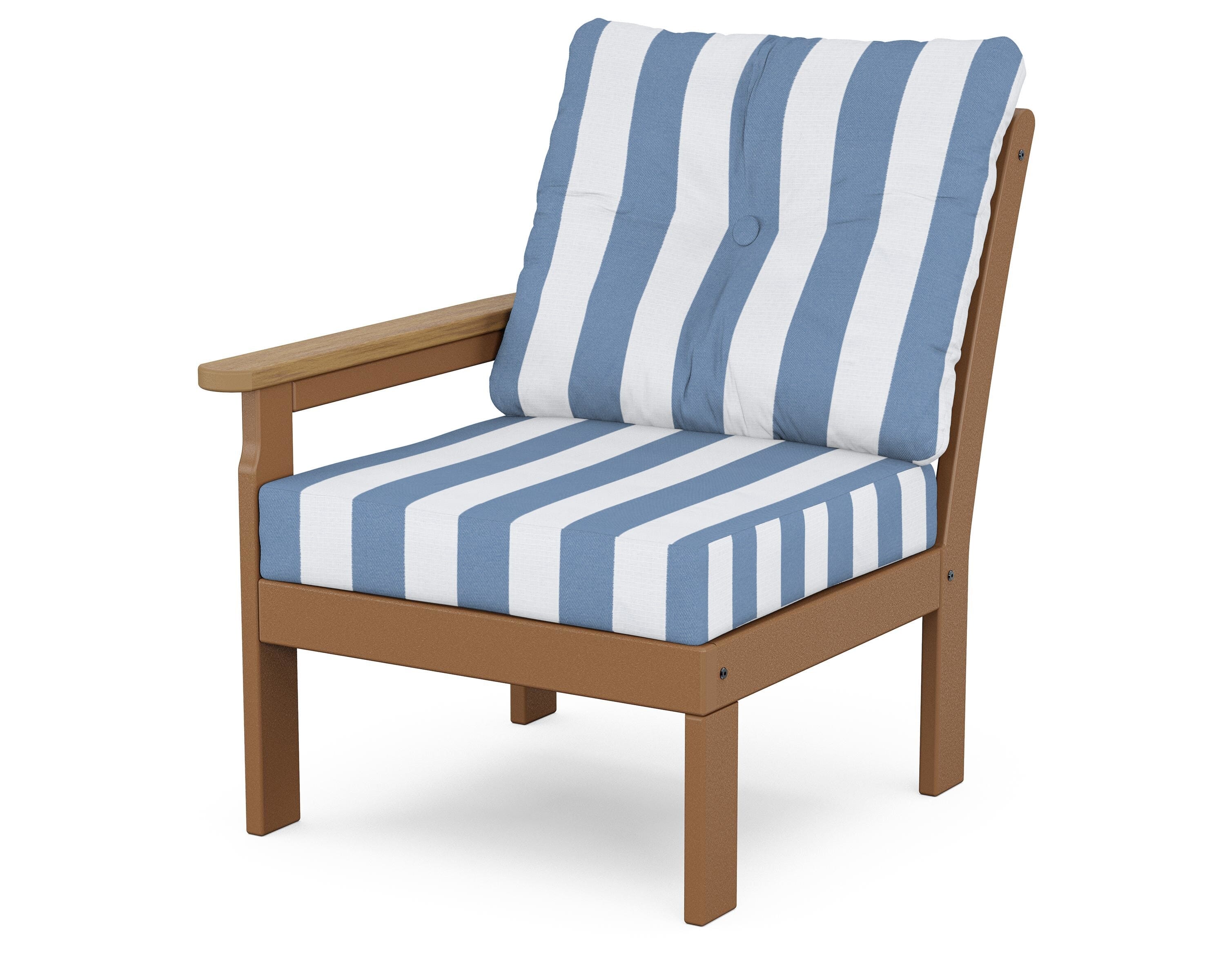 POLYWOOD® Vineyard Modular Left Arm Chair in Teak / Natural / Cabana Stripe Sky Blue