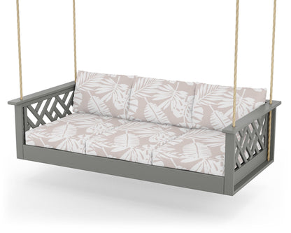 POLYWOOD® Chippendale Daybed Swing in Slate Grey / Leaf Dune Burlap