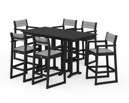 POLYWOOD® EDGE Sling Arm Chair 7-Piece Farmhouse Bar Set in Black / Metallic Sling