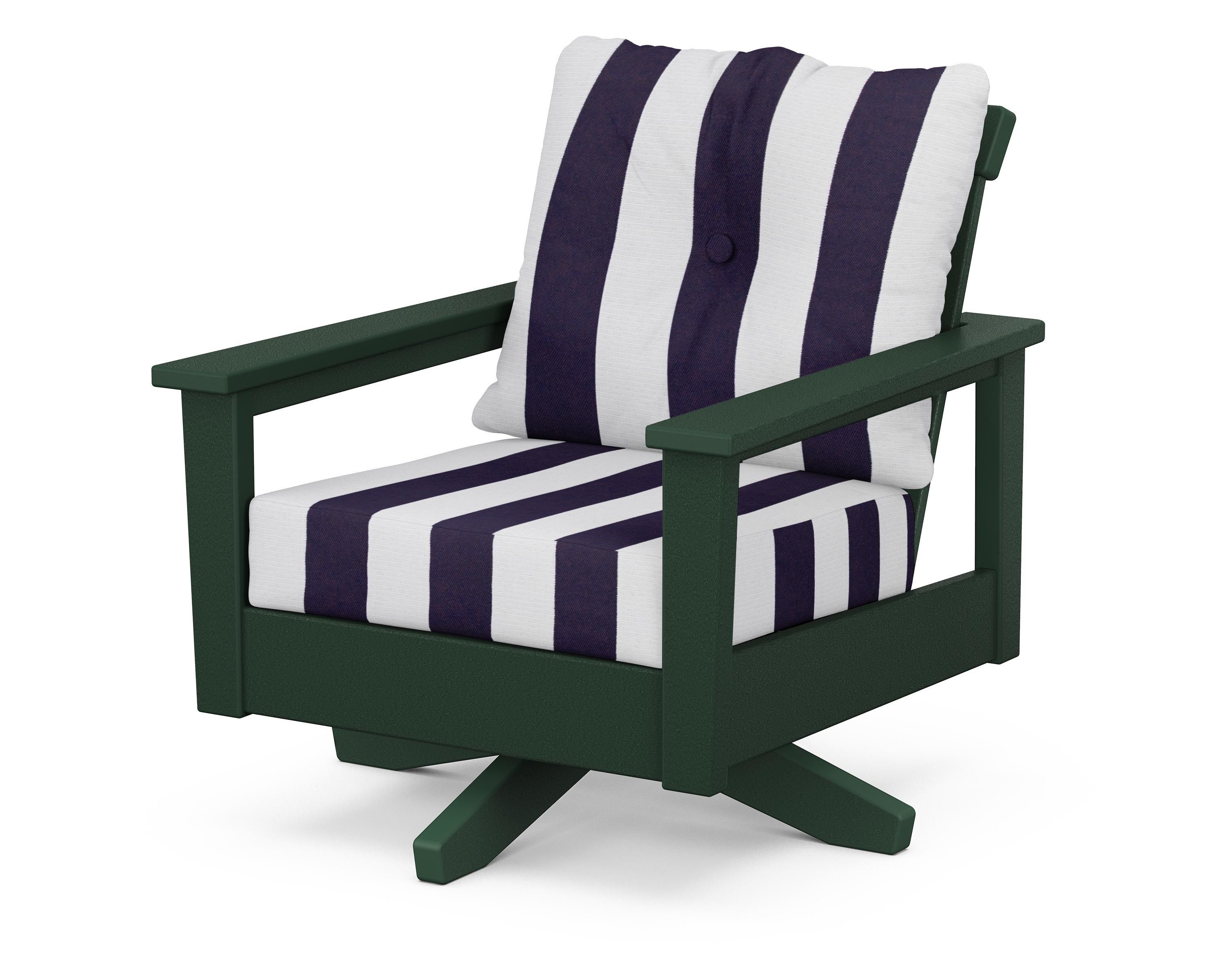 POLYWOOD® Prescott Deep Seating Swivel Chair in Green / Cabana Stripe Navy