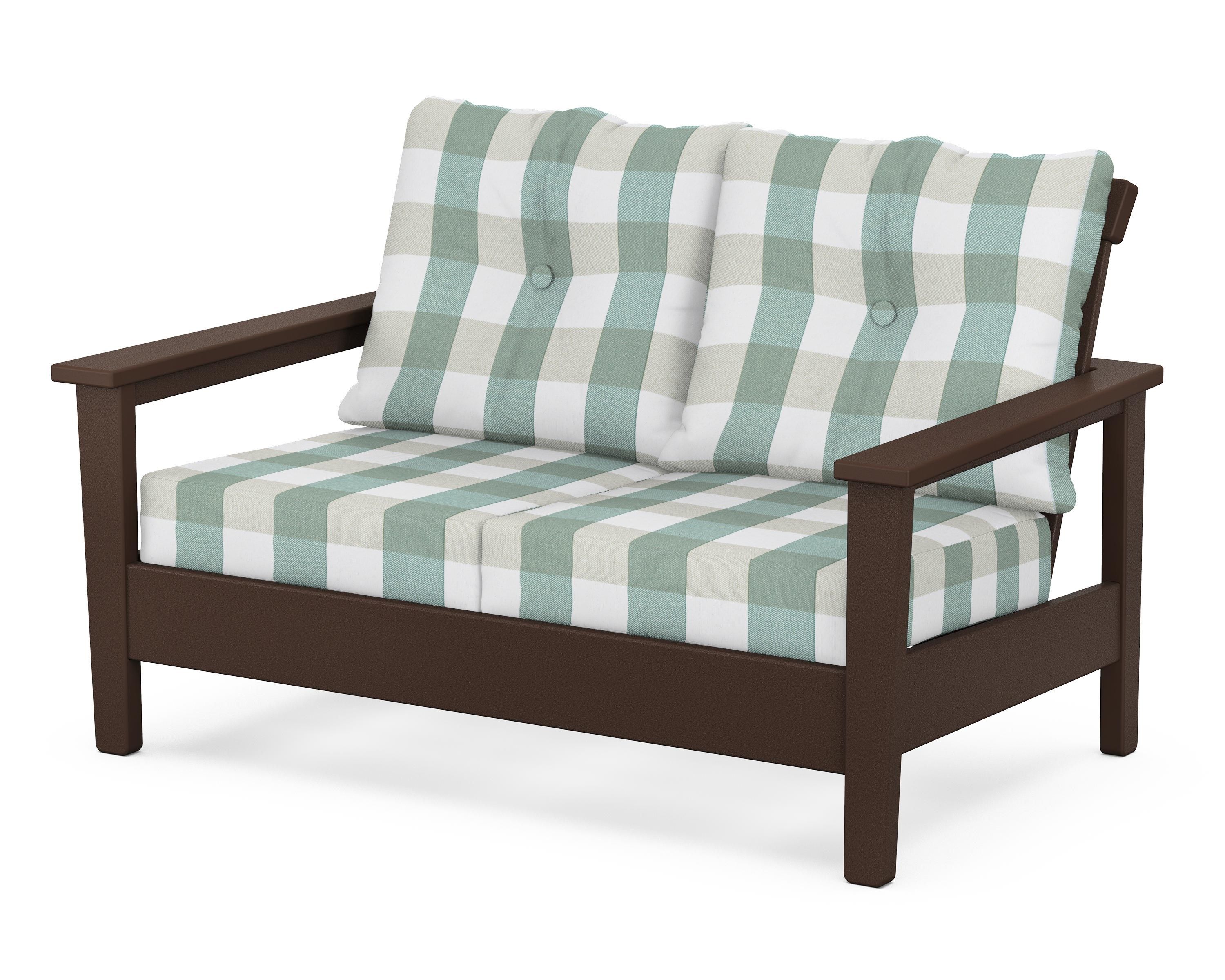 POLYWOOD® Prescott Deep Seating Loveseat in Mahogany / Buffalo Plaid Glacier Spa