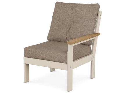 POLYWOOD® Vineyard Modular Right Arm Chair in Sand / Natural / Spiced Burlap