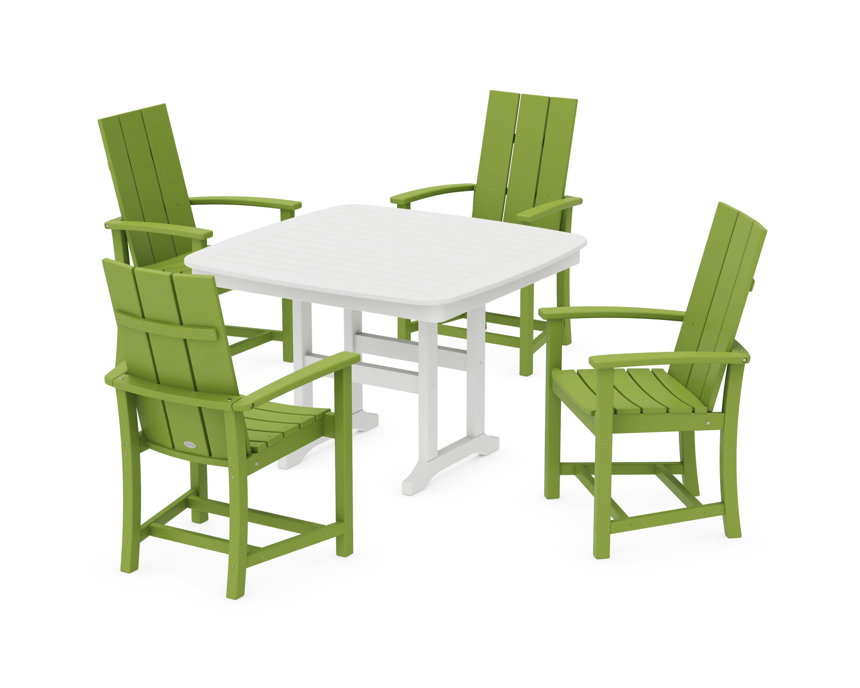 POLYWOOD® Modern Adirondack 5-Piece Dining Set with Trestle Legs in Lime / White