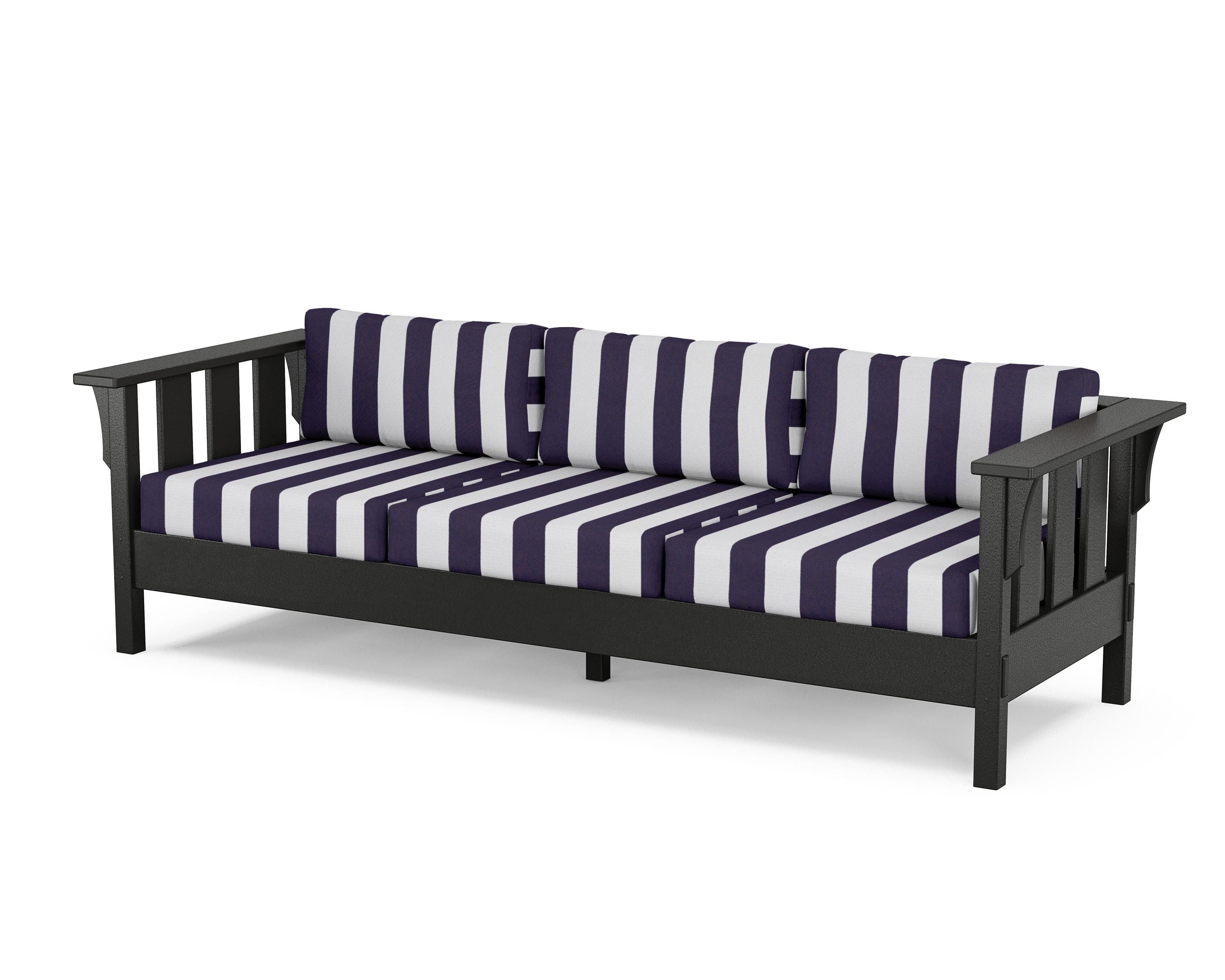 Martha Stewart by POLYWOOD® Acadia Deep Seating Sofa in Black / Cabana Stripe Navy
