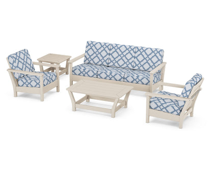 POLYWOOD® Harbour 5-Piece Deep Seating Set in Sand / Trellis Sky Blue