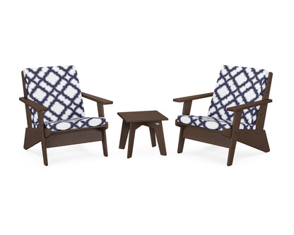 POLYWOOD® Riviera Modern Lounge 3-Piece Set in Mahogany / Trellis Navy