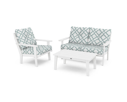 POLYWOOD® Lakeside 3-Piece Deep Seating Set in White / Trellis Glacier Spa