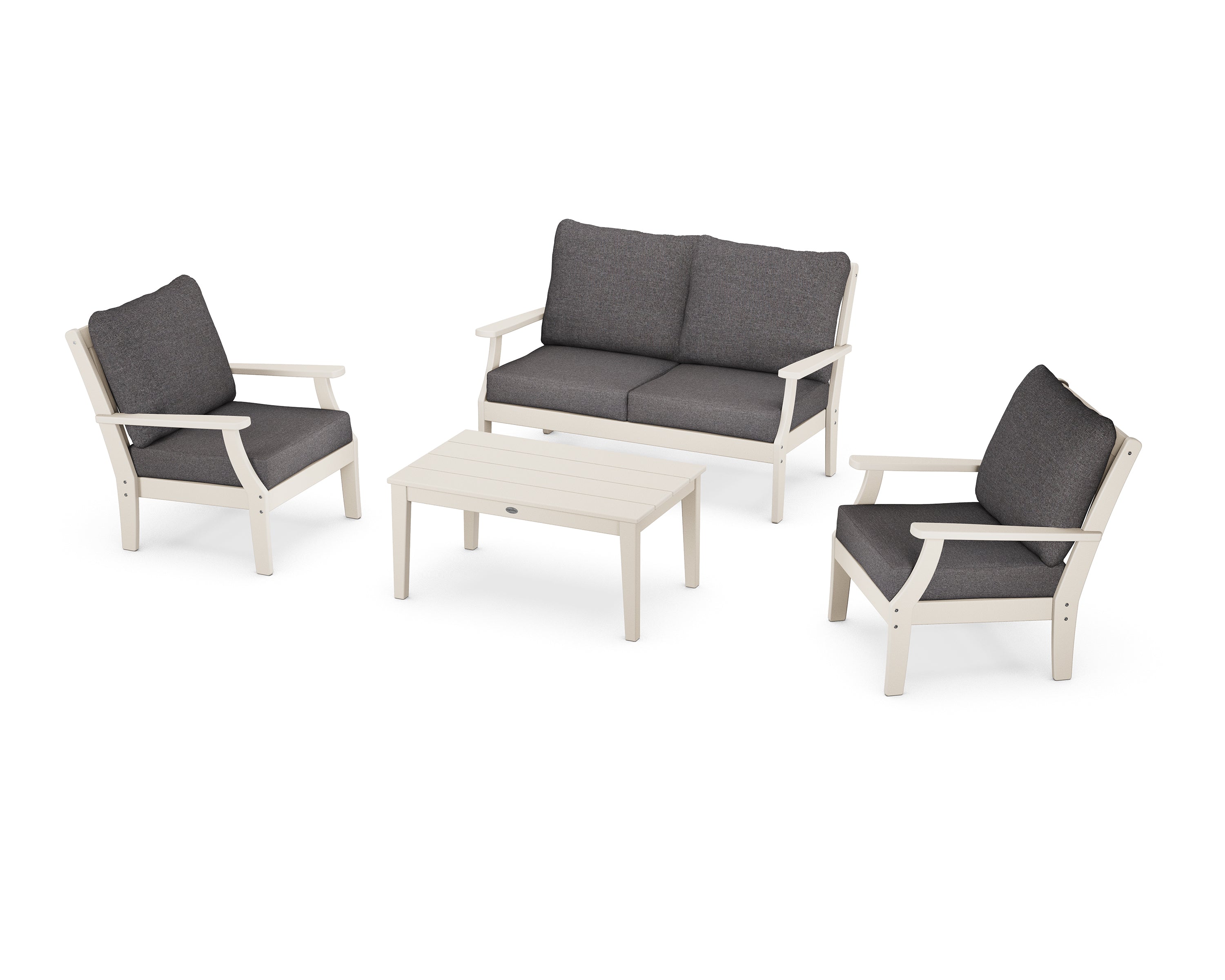 POLYWOOD® Braxton 4-Piece Deep Seating Chair Set in Sand / Ash Charcoal