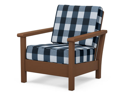 POLYWOOD® Harbour Deep Seating Chair in Teak / Buffalo Plaid Marine Indigo