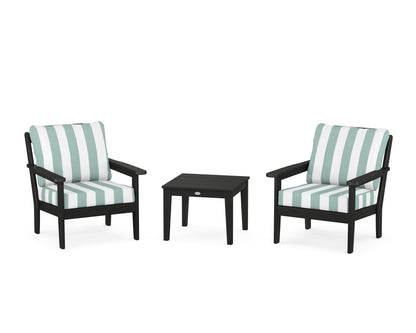 Country Living Cottage 3-Piece Deep Seating Set in Black / Cabana Stripe Glacier Spa