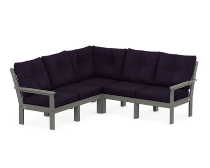 POLYWOOD® Vineyard 5-Piece Sectional in Slate Grey / Navy Linen