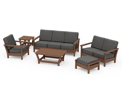 POLYWOOD® Harbour 6-Piece Outdoor Living Set in Teak / Spectrum Carbon
