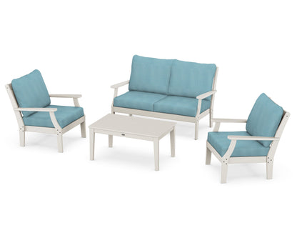 POLYWOOD® Braxton 4-Piece Deep Seating Chair Set in Sand / Lattice Sky Blue