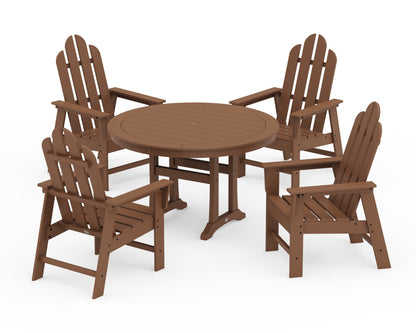 POLYWOOD® Long Island 5-Piece Round Dining Set with Trestle Legs in Teak