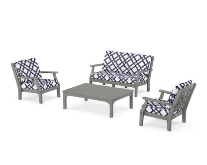 Martha Stewart by POLYWOOD® Chinoiserie 4-Piece Deep Seating Set with Loveseat in Slate Grey / Trellis Navy