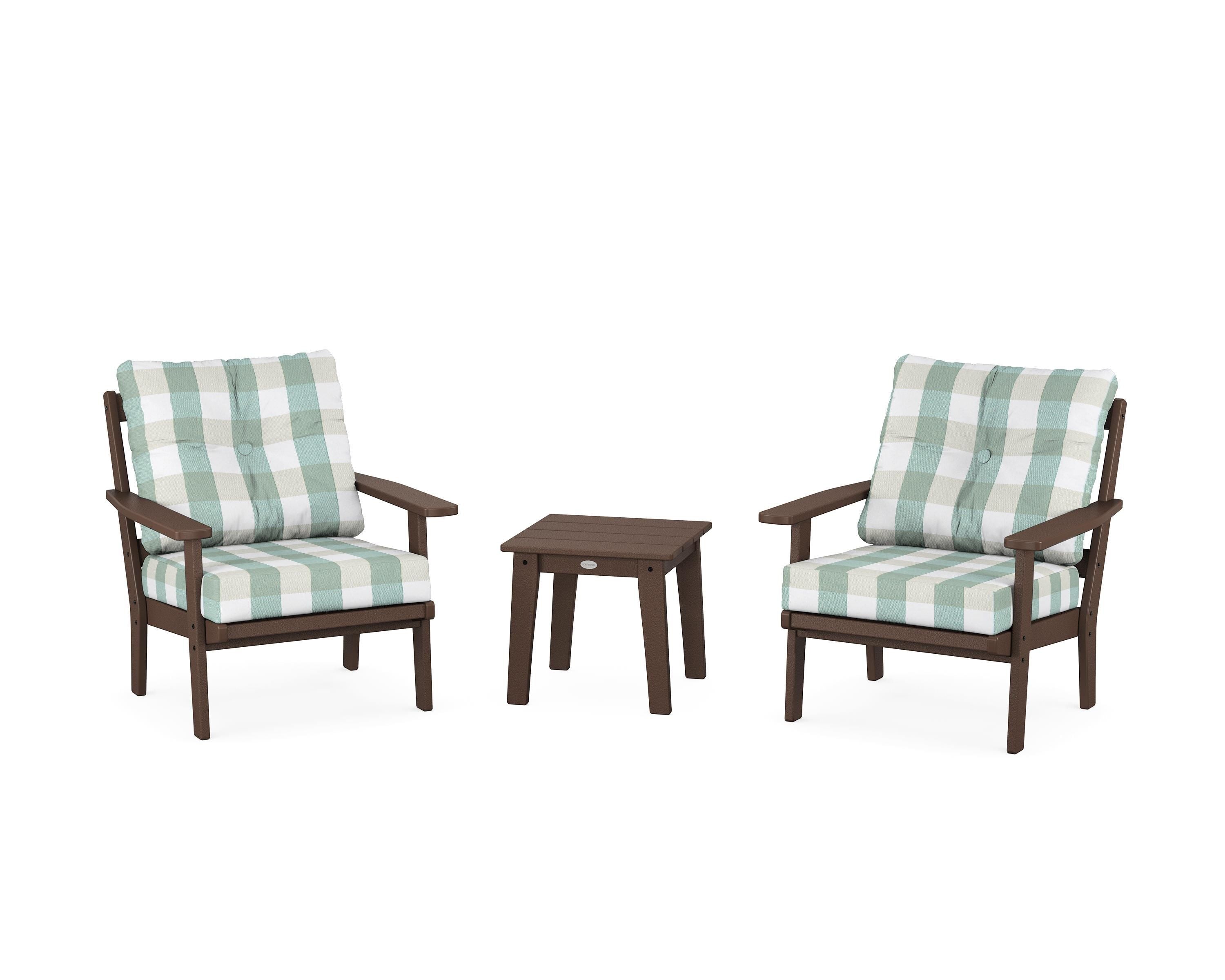 POLYWOOD® Prairie 3-Piece Deep Seating Set in Mahogany / Buffalo Plaid Glacier Spa