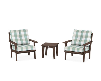 POLYWOOD® Prairie 3-Piece Deep Seating Set in Mahogany / Buffalo Plaid Glacier Spa