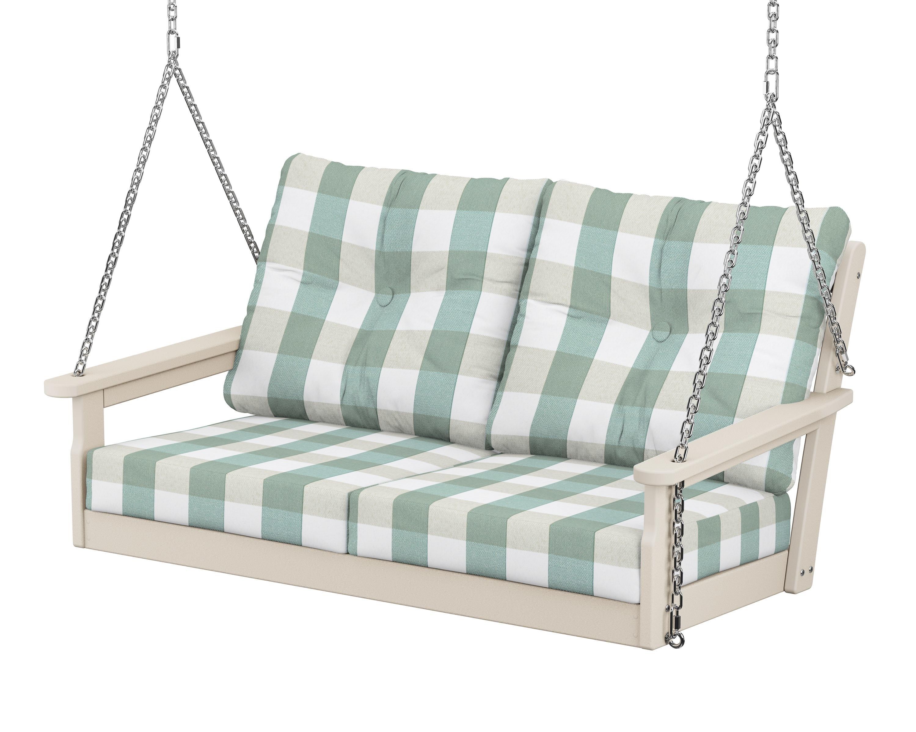 POLYWOOD® Vineyard Deep Seating Swing in Sand / Buffalo Plaid Glacier Spa